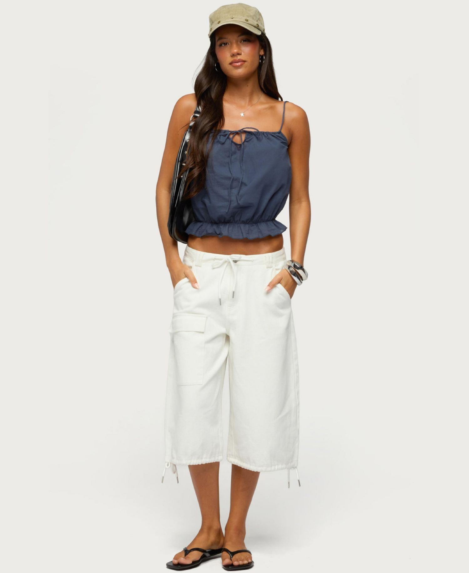 Women's Tohar Keyhole Tie-Front Crop Top