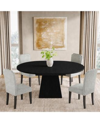 47"-63" Extendable Round Dining Table for 4-6 - Thickened Top and Square Pedestal Base, Modern Table (Table Only)