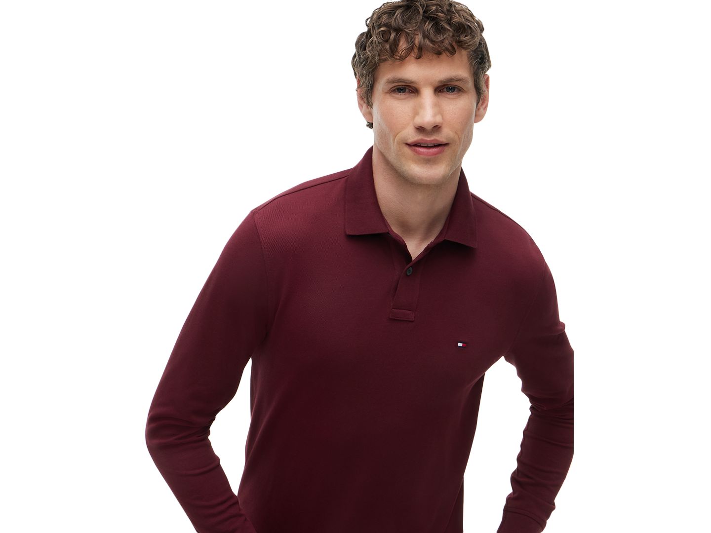 Мужское поло Tommy Hilfiger 1985 Regular-Fit Long-Sleeve Polo Shirt, цвет: Бордовый — фото 3