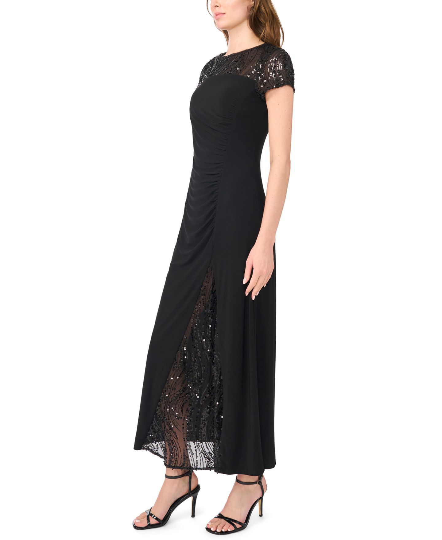 Женское платье MSK Petite Split Sleeve Overlay Max Sequin Side-Slit, цвет: Насыщенный чёрный — фото 2