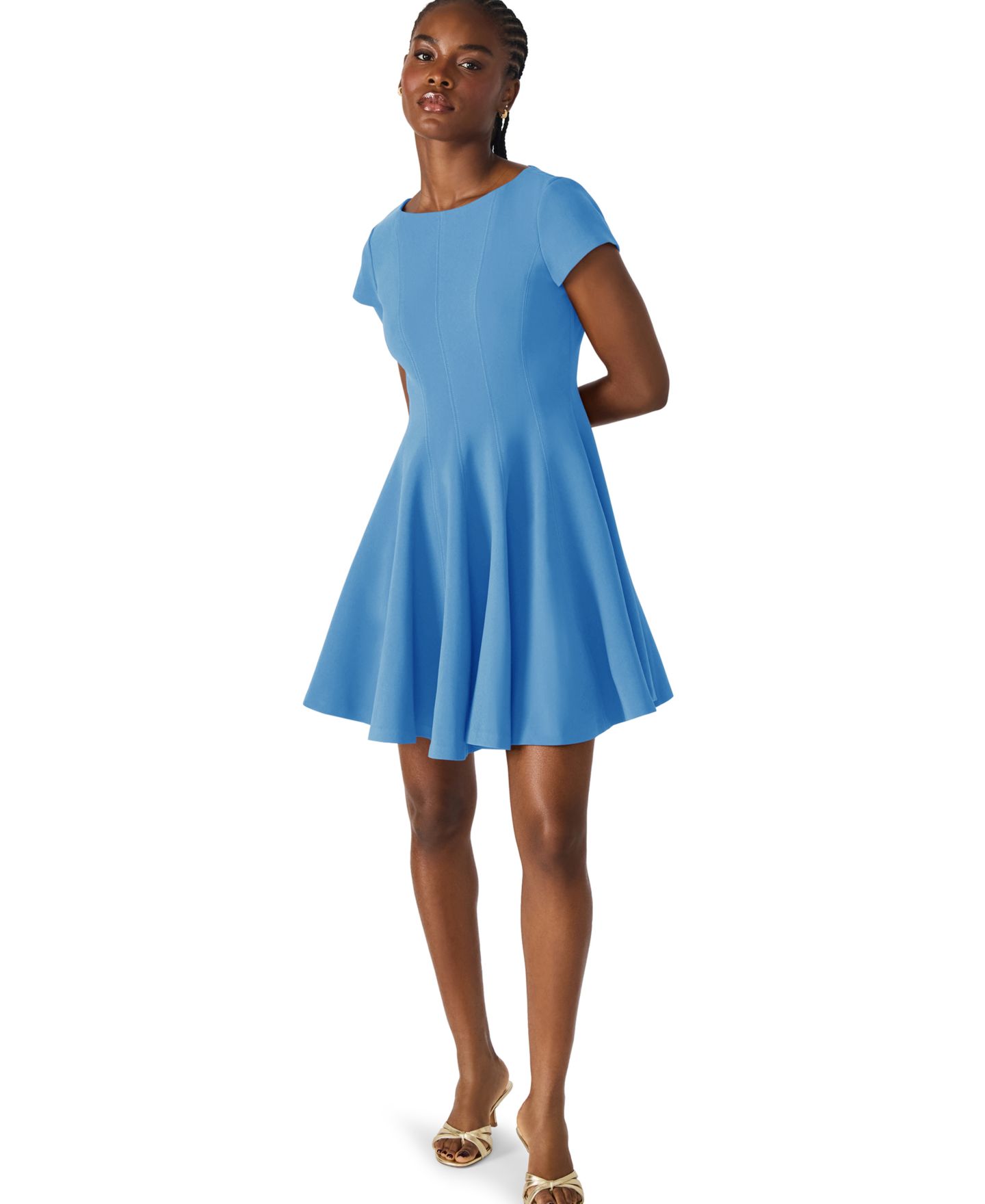 Женское платье Steve Madden Nili Boat Neck Short-Sleeve Fit & Flare Short, цвет: Синий — фото 2