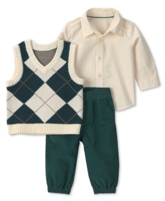 Baby Boys' Argyle Vest, Shirt and Pants, 3-Piece Set