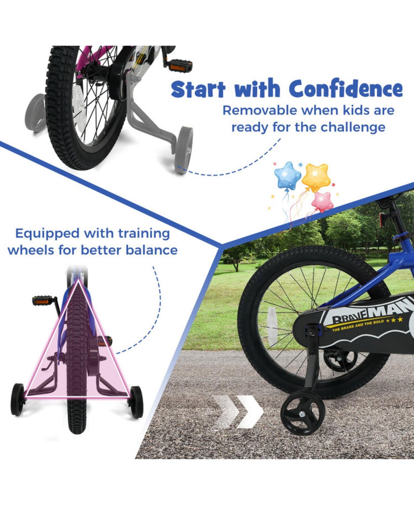 Детская игрушка HONGGE 18-Inch Kids Bike with Removable Training Wheels and Dual Hand Brakes, 132 lbs Capacity, 4–8 лет, цвет: Тёмно-синий — фото 6