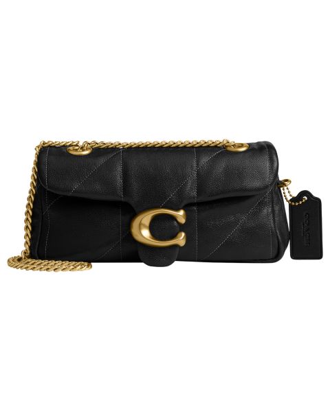 Женская сумка COACH Soft Quilted Tabby Small Leather Shoulder 20, цвет: Латунный / Чёрный