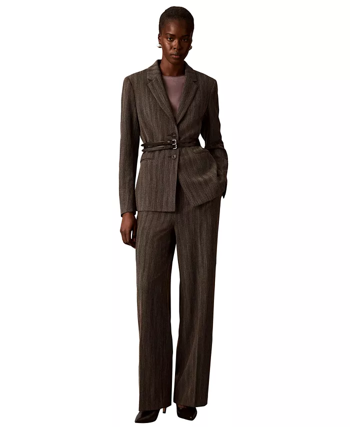 Women's Pull-On Wide-Leg Herringbone Pants - thumbnail 2