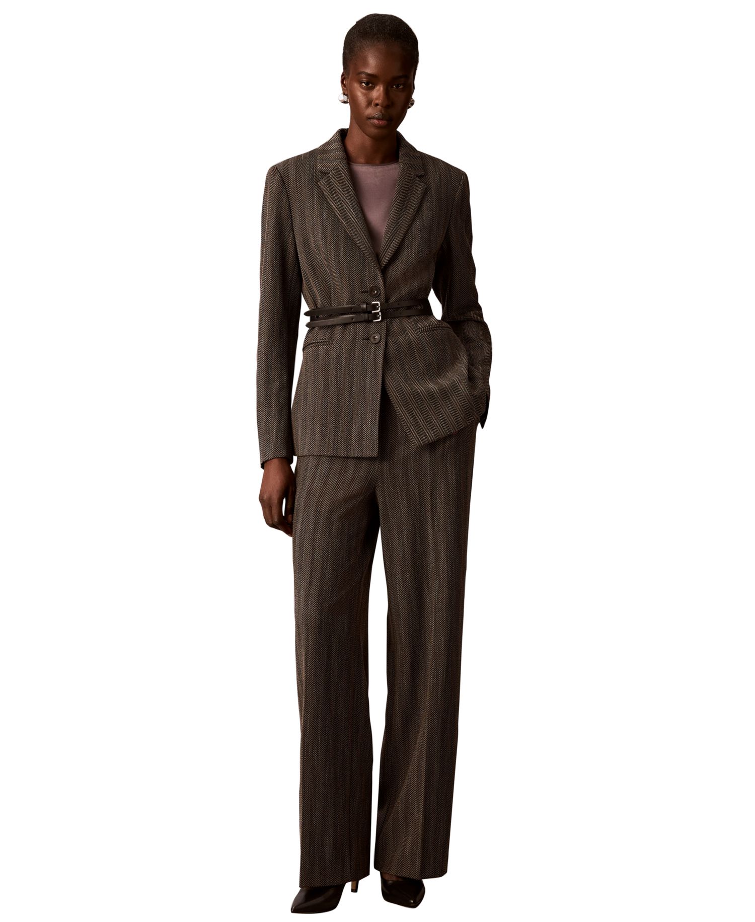 Women's Pull-On Wide-Leg Herringbone Pants