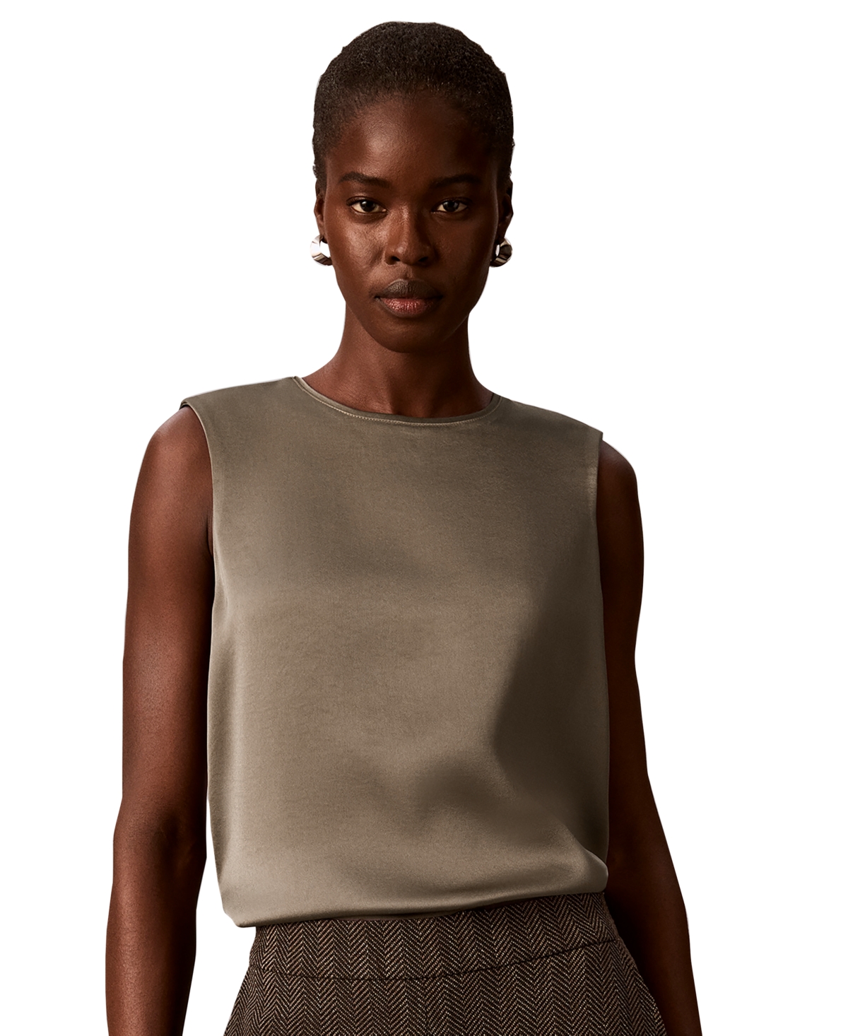 Calvin Klein Women's Satin Crewneck Sleeveless Shell