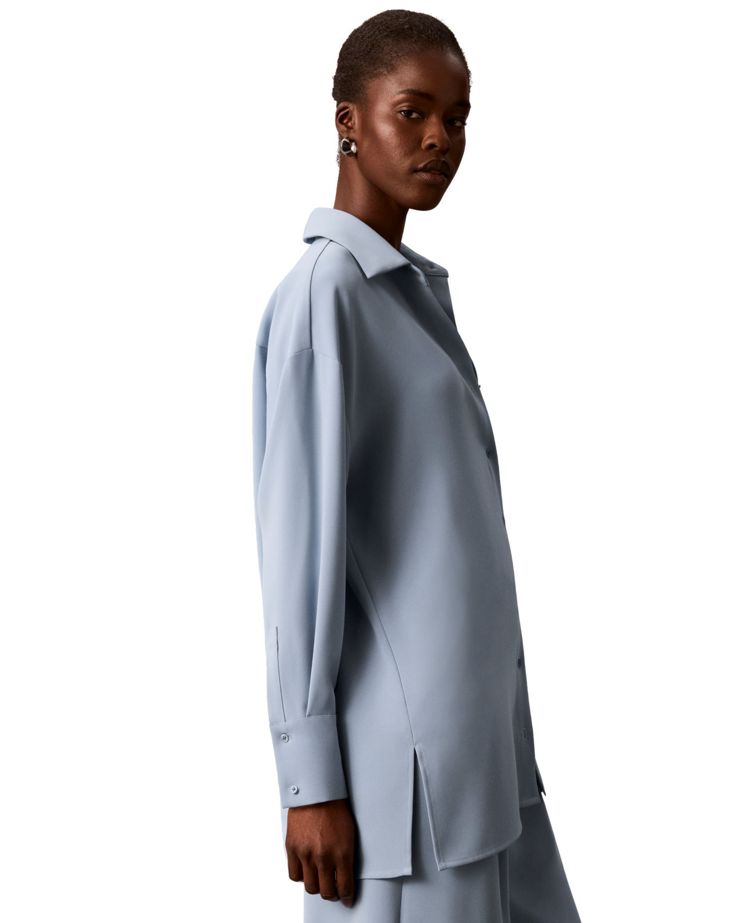 Women's Collared Neck Long-Sleeve Button-Up Top