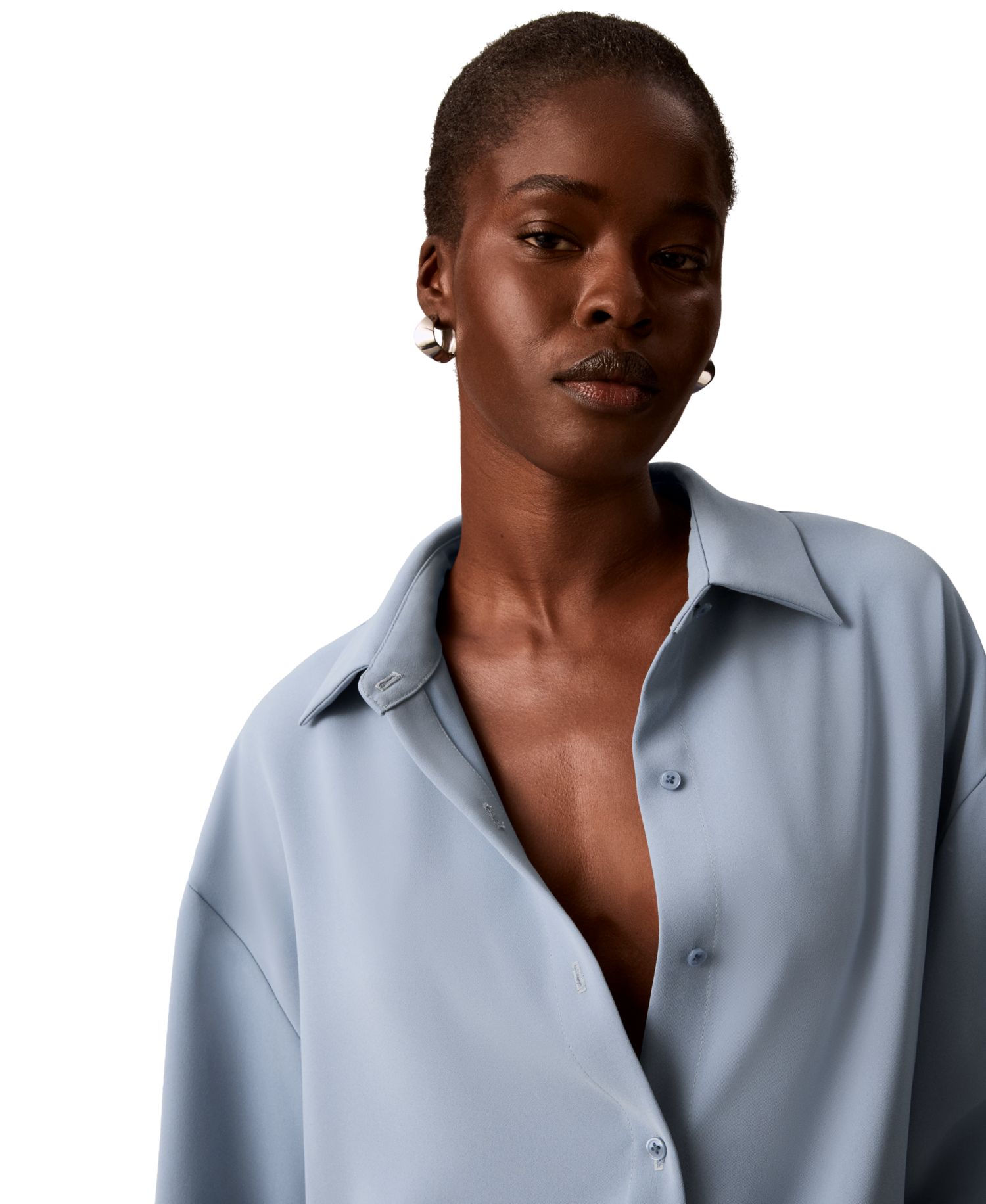 Women's Collared Neck Long-Sleeve Button-Up Top