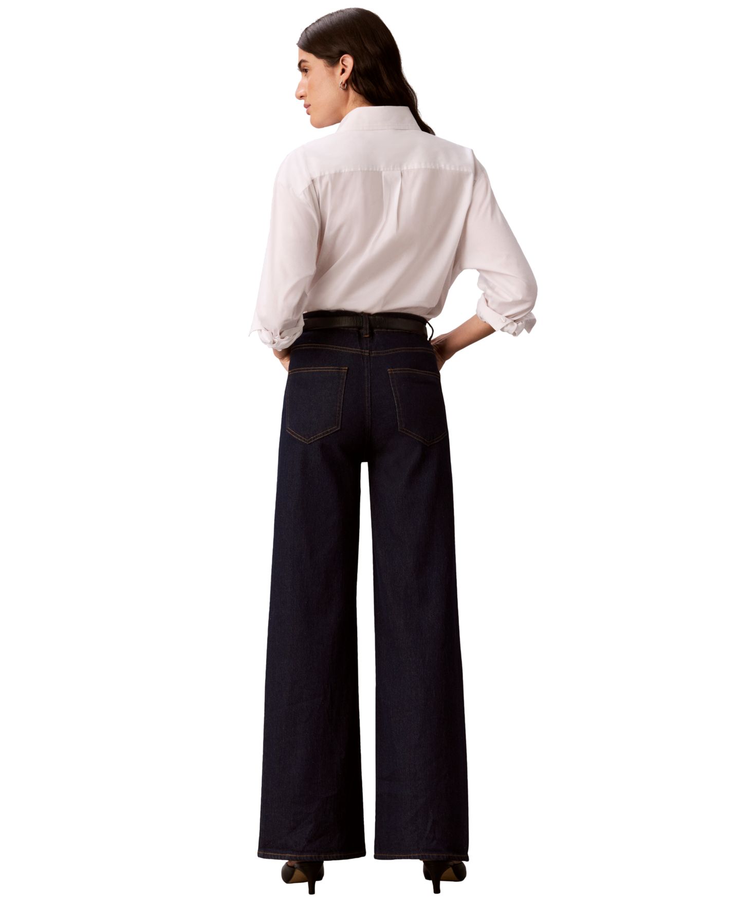 Женские джинсы Calvin Klein High-Rise Wide-Leg Flare, цвет: Варёный — фото 6
