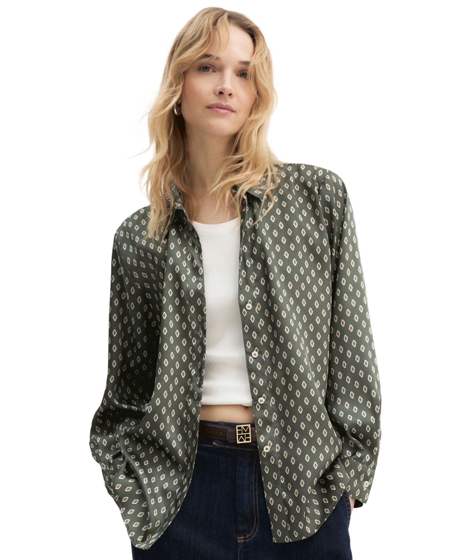 Women's Duomo Long-Sleeve Polo Collar Printed Blouse