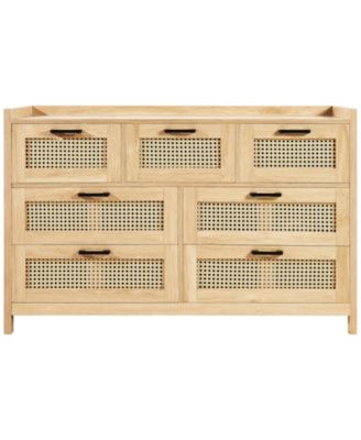 7 Drawer Rattan Dresser with LED Light and Storage