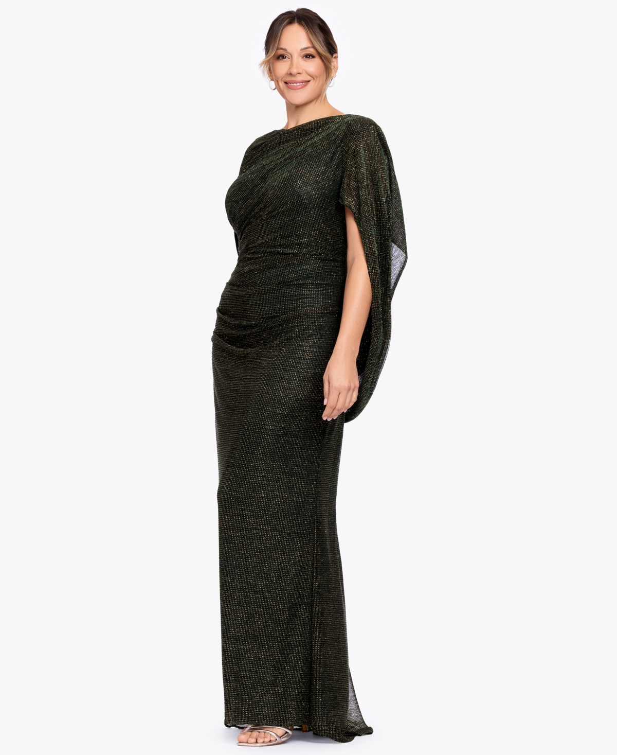 Betsy & Adam Plus Size Stretchy Glitter Metallic Gown