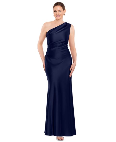 Женское платье Betsy & Adam One-Shoulder Draped Evening Gown, цвет: Тёмно-синий