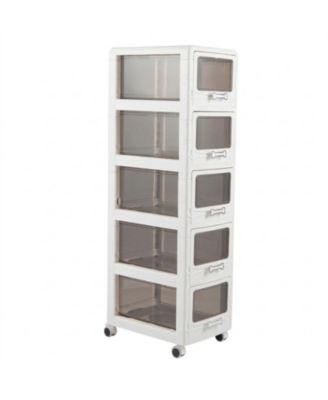 5-Tier Plastic Drawer Storage Organizer Rolling Cart with 3/4/5 Drawers and Lockable Wheels