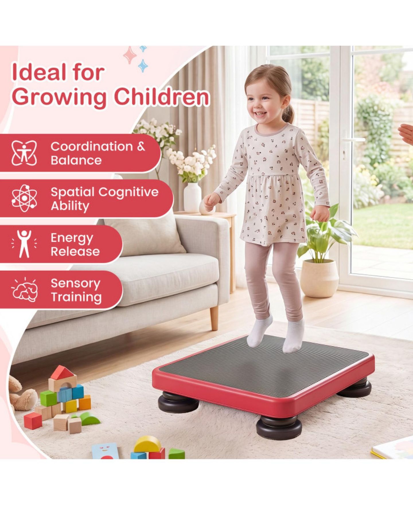 Детская игрушка SUGIFT Kids Rebounder 24" x 20" Bouncing Board with Elastic Rope, Ages 3+, цвет: Красный — фото 4