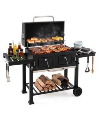 752 Square Inches Charcoal Grill with Lifting Charcoal Trays Folding Side Tables and Wheels