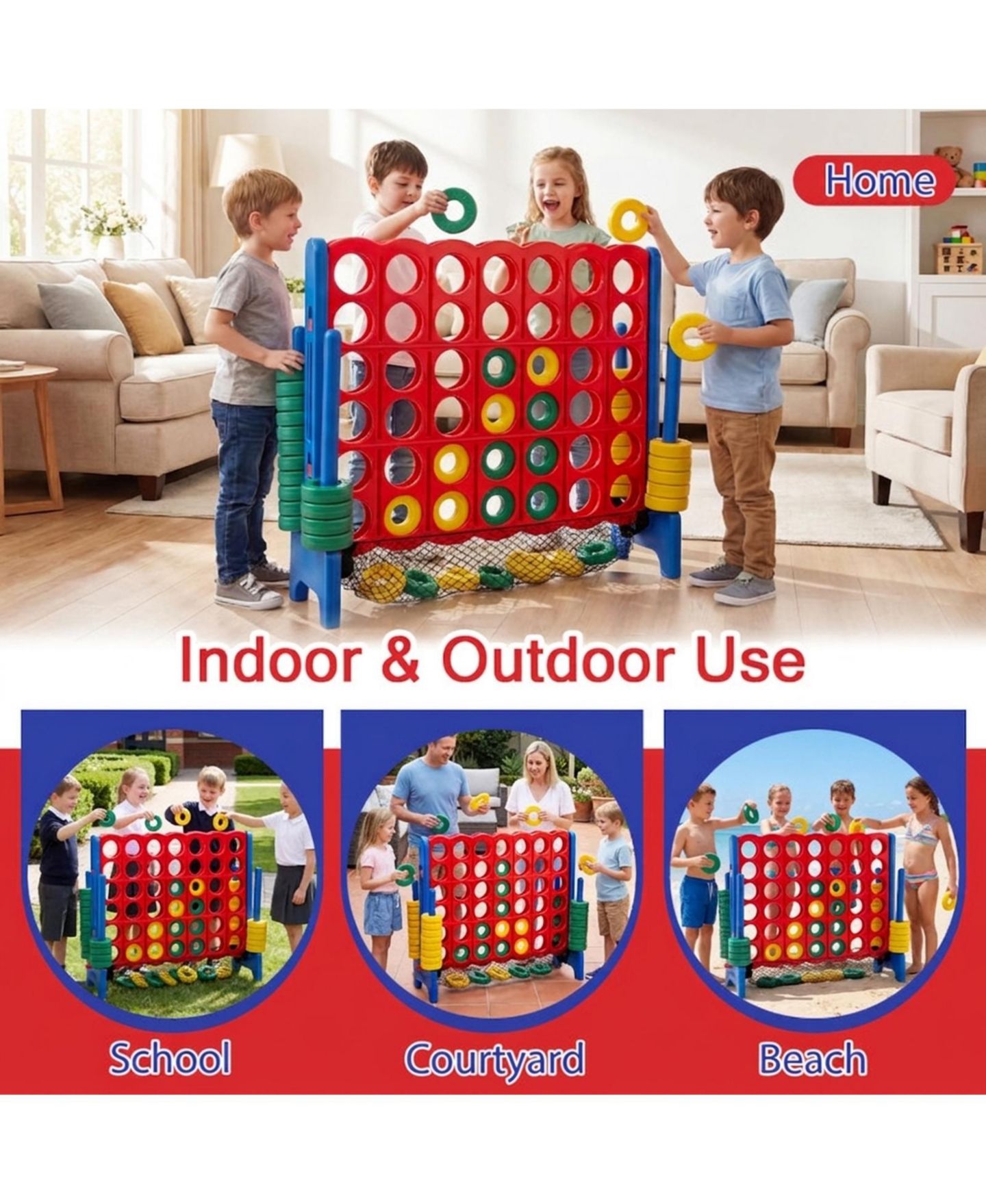 Детские игрушки HONGGE Giant 4-to-Score 42 Two-Color Rings Floor Game, Ages 3+, цвет: Красный — фото 6