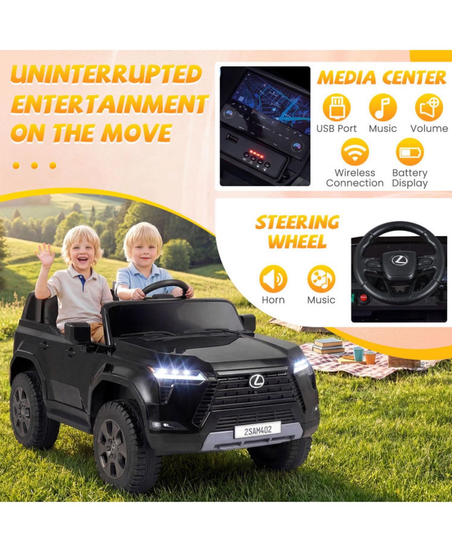 Детская игрушка HONGGE 24V Licensed Kids Ride-On SUV with 4WD Parent Remote and Spring Suspension, цвет: Чёрный — фото 9