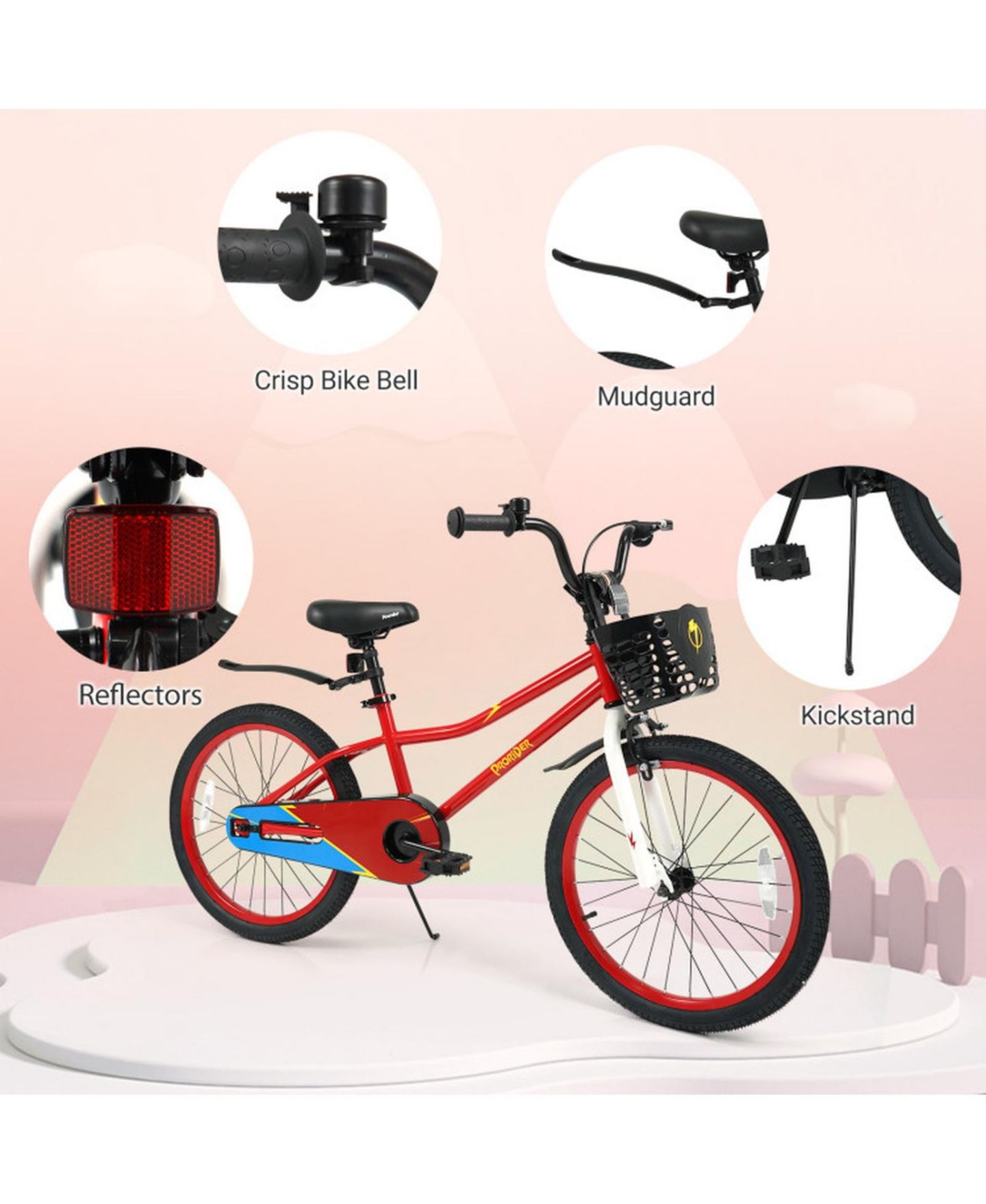 Детская игрушка HONGGE 20-Inch Height-Adjustable Kids Bike with Dual Brakes, Storage Basket, 143 lbs. Capacity, Ages 8+, цвет: Красный — фото 6
