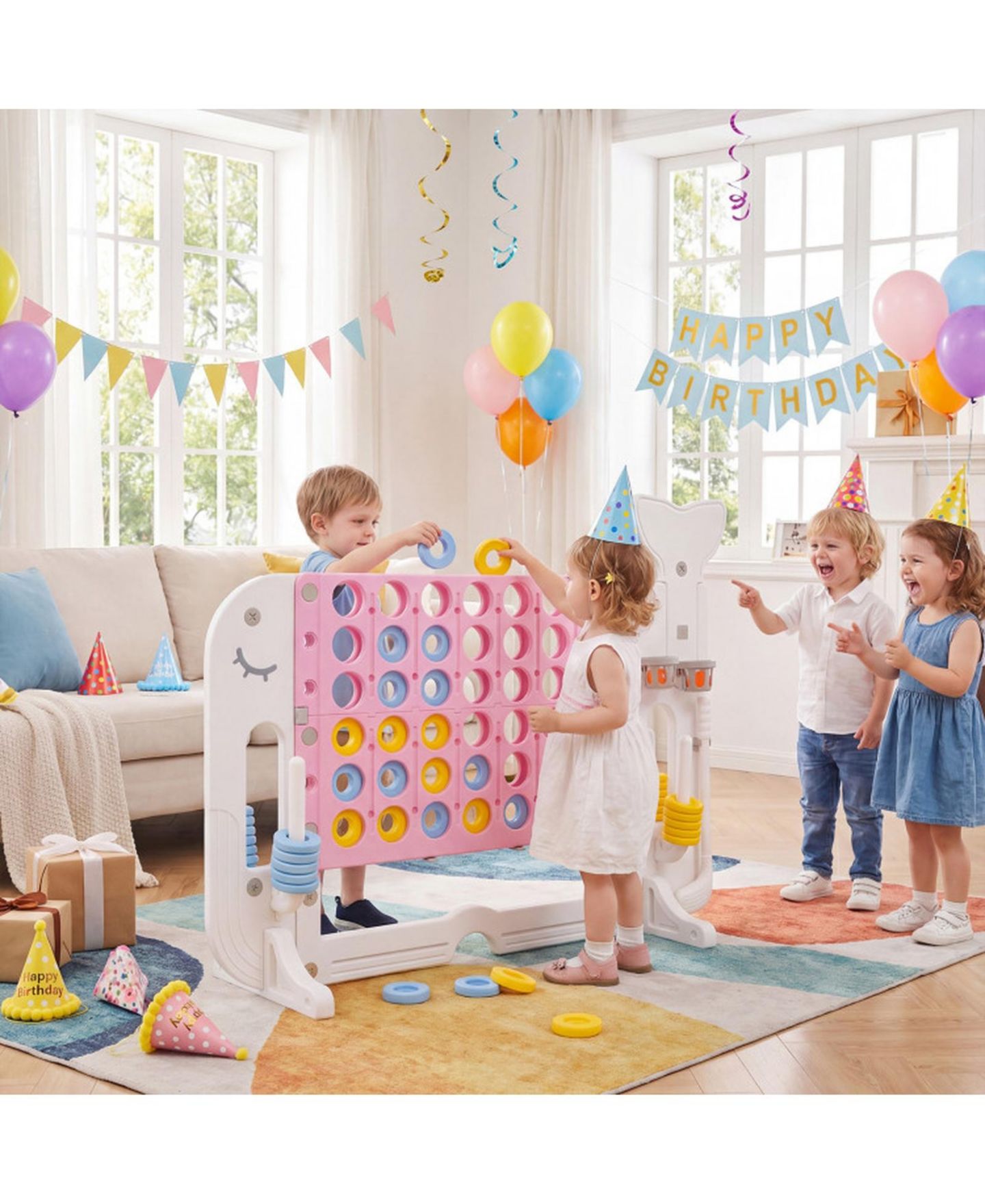 Детские игрушки HONGGE Giant 4-in-1 Connect Four Yard Game Set with Adjustable Height, Ages 5+, цвет: Розовый — фото 9