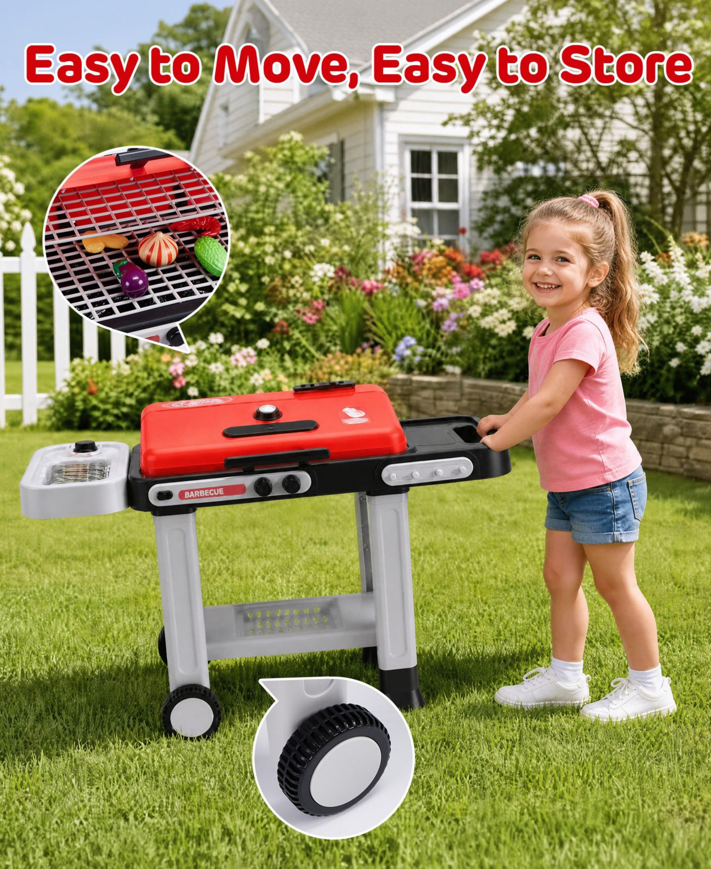 Детские игрушки SUGIFT Bbq Grill Toy with Spray, Light and Sound, Color-Changing Play Food Set, Ages 3+, цвет: Красный — фото 3