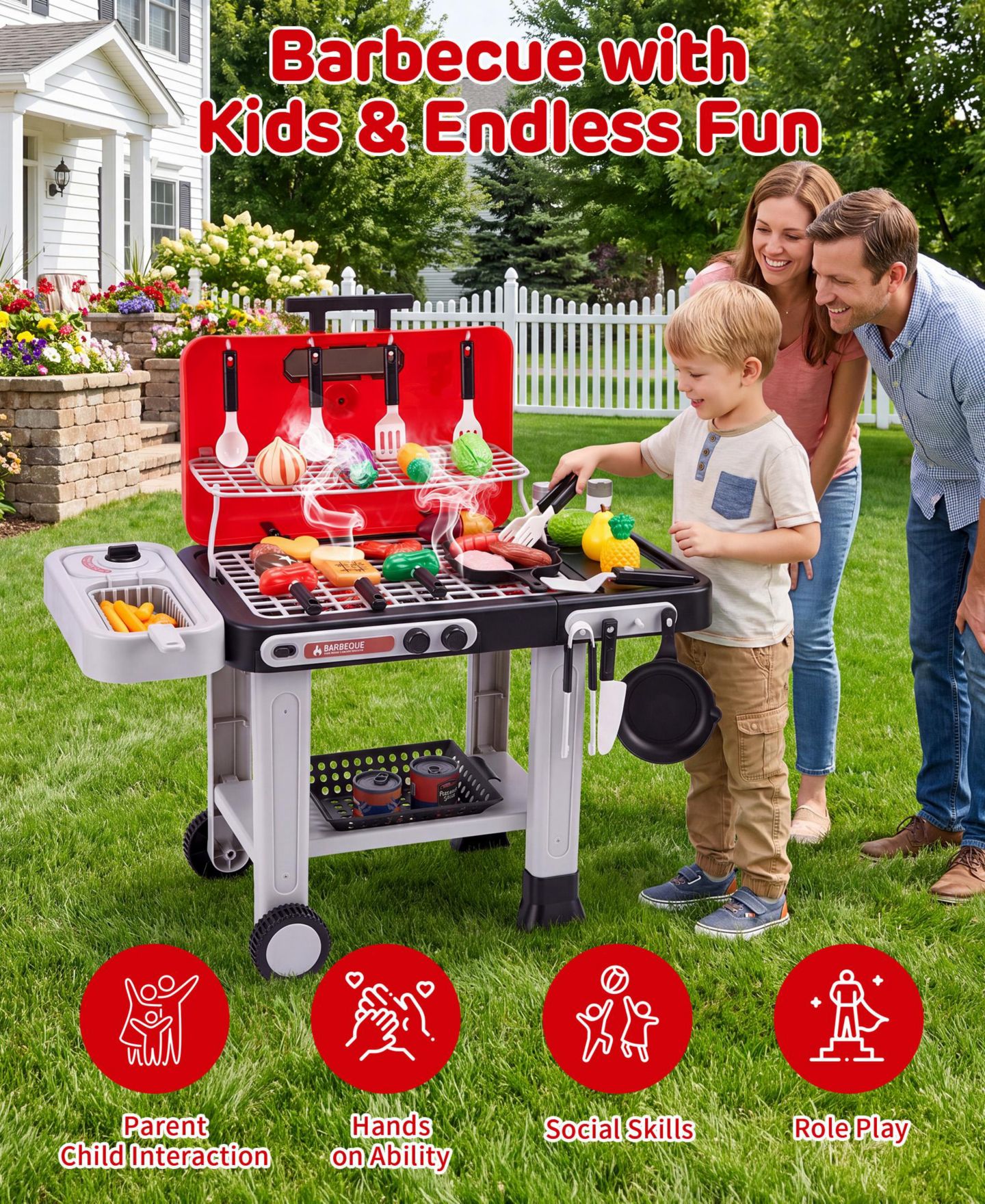 Детские игрушки SUGIFT Bbq Grill Toy with Spray, Light and Sound, Color-Changing Play Food Set, Ages 3+, цвет: Красный — фото 11