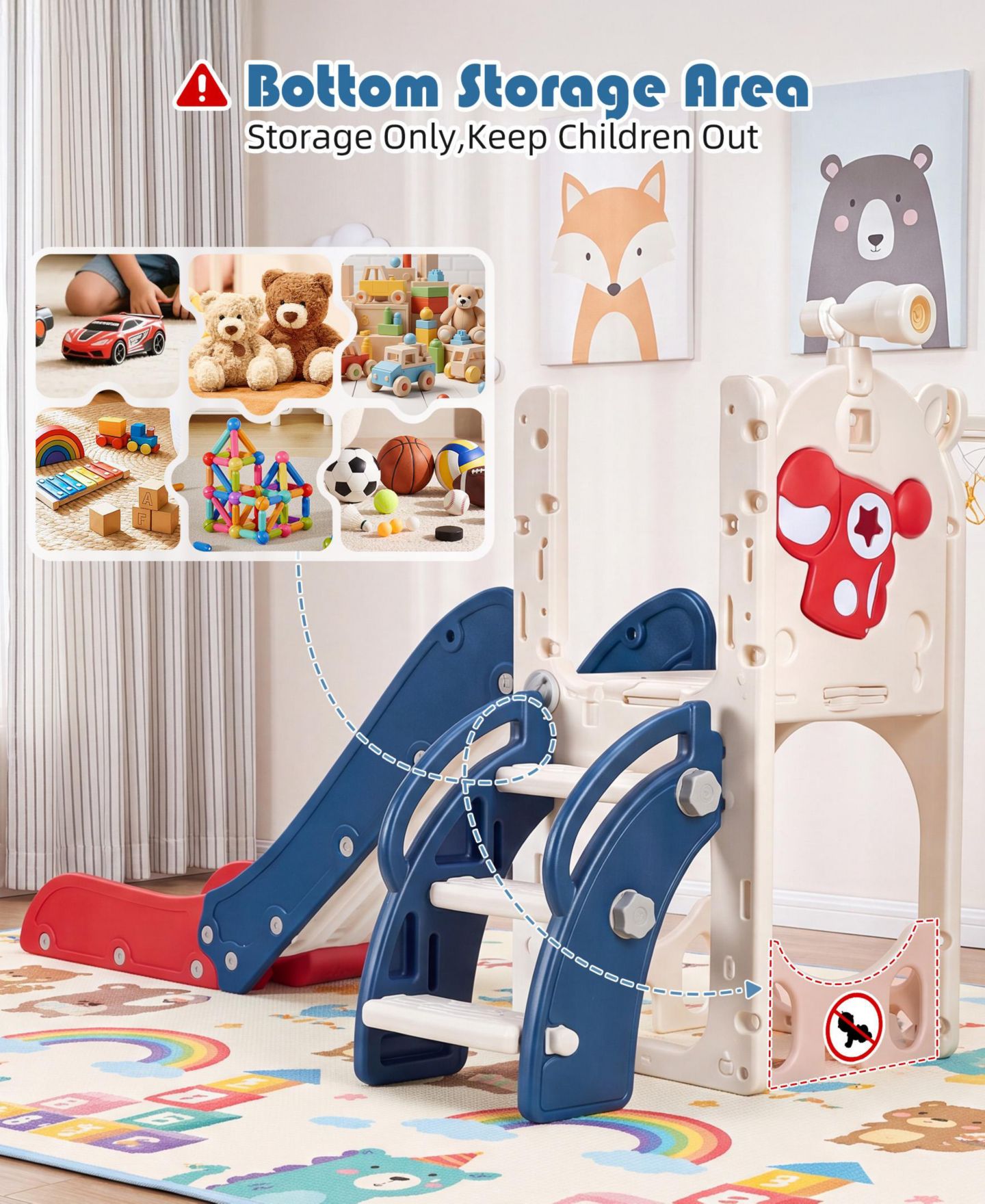 Детская игрушка SUGIFT 7-in-1 Toddler Slide with Basketball Hoop, Golf, Telescope and Hiding Area Play Set, Ages 1-3, цвет: Синий — фото 9