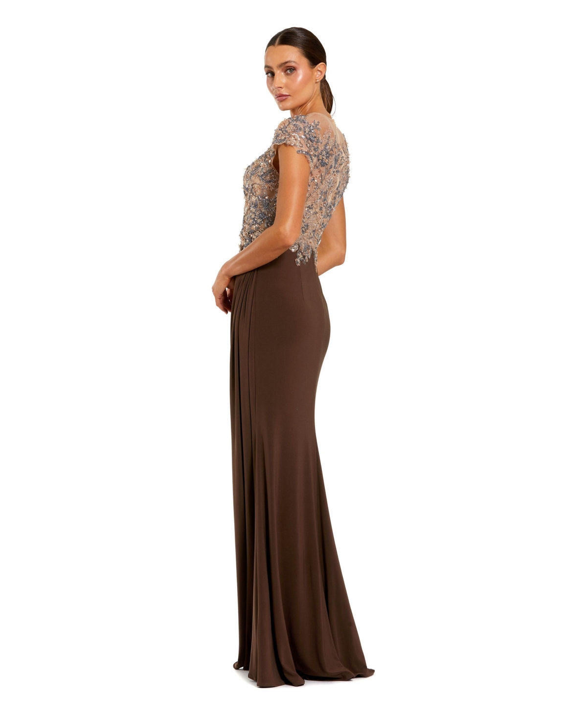 Mac Duggal Women's Petite Crystal-Embellished Illusion-Neck Evening Gown