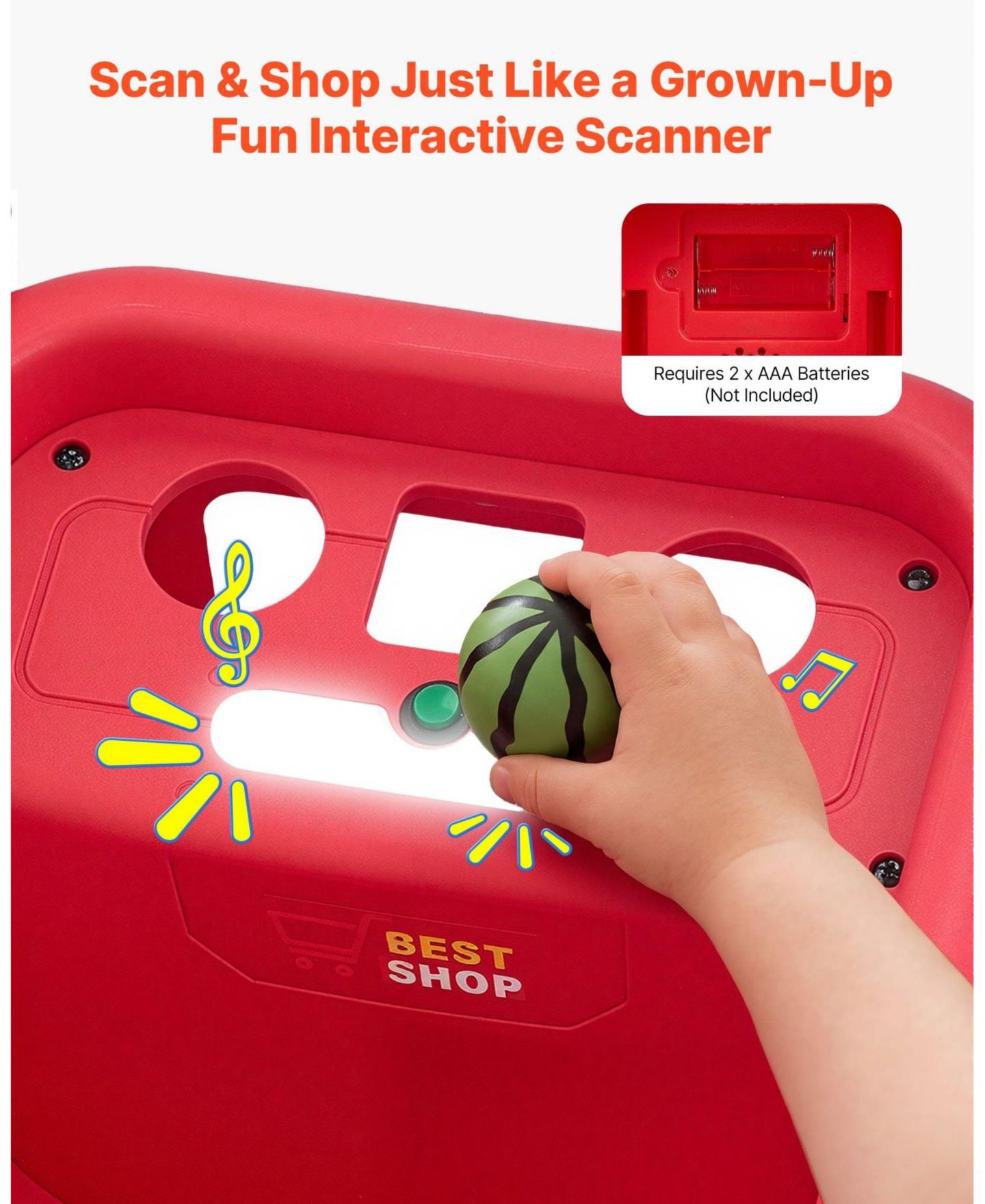 Детская игрушка HONGGE Scan and Sort Kids Shopping Cart with Pretend Food Light-Up Scanner and Adjustable Handle Ages 2 Plus, цвет: Красный — фото 7