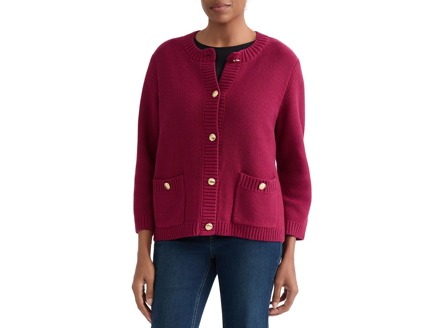 Женский кардиган Jones New York Petite Pocket Detail, цвет: Ягодный красный — фото 2