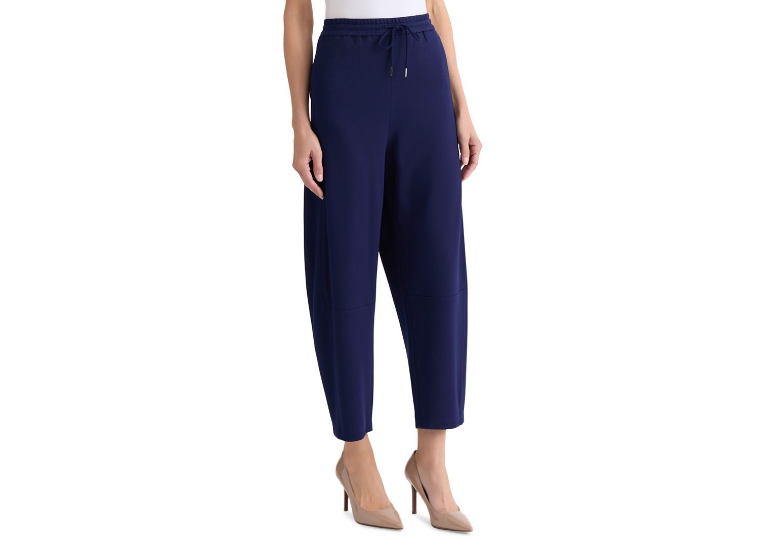Petite Pull-On Barrel-Leg Mid-Rise Pants