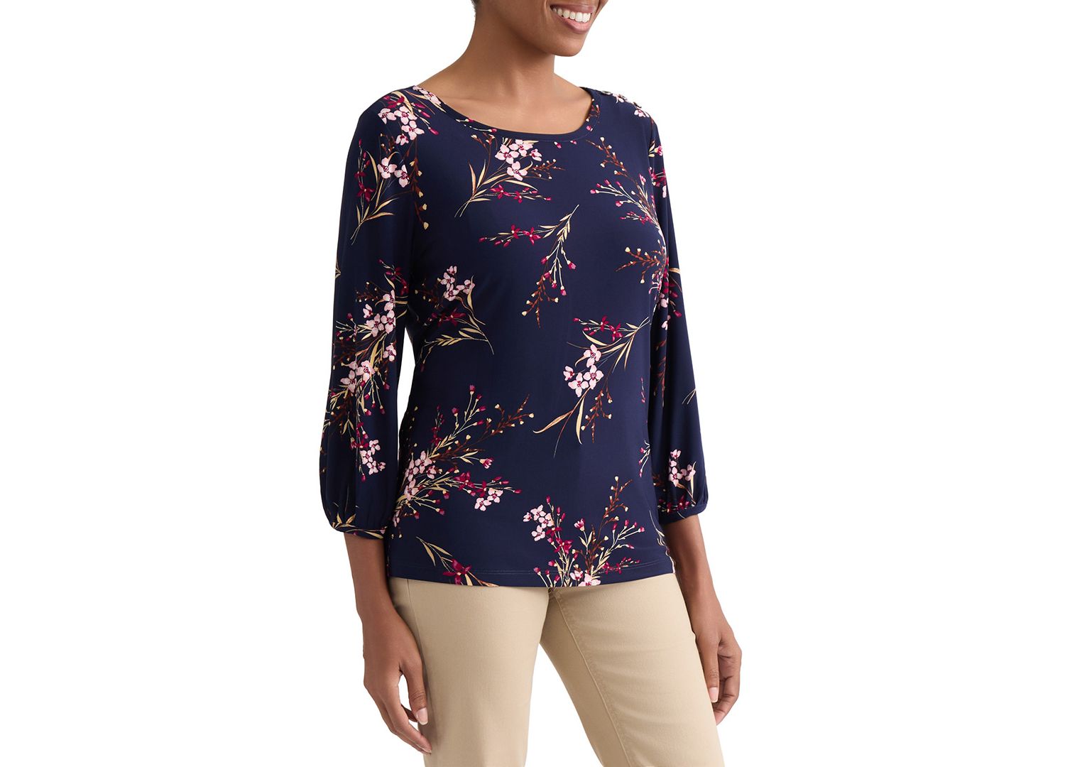 Petite Floral Shoulder-Button Box Top Blouse