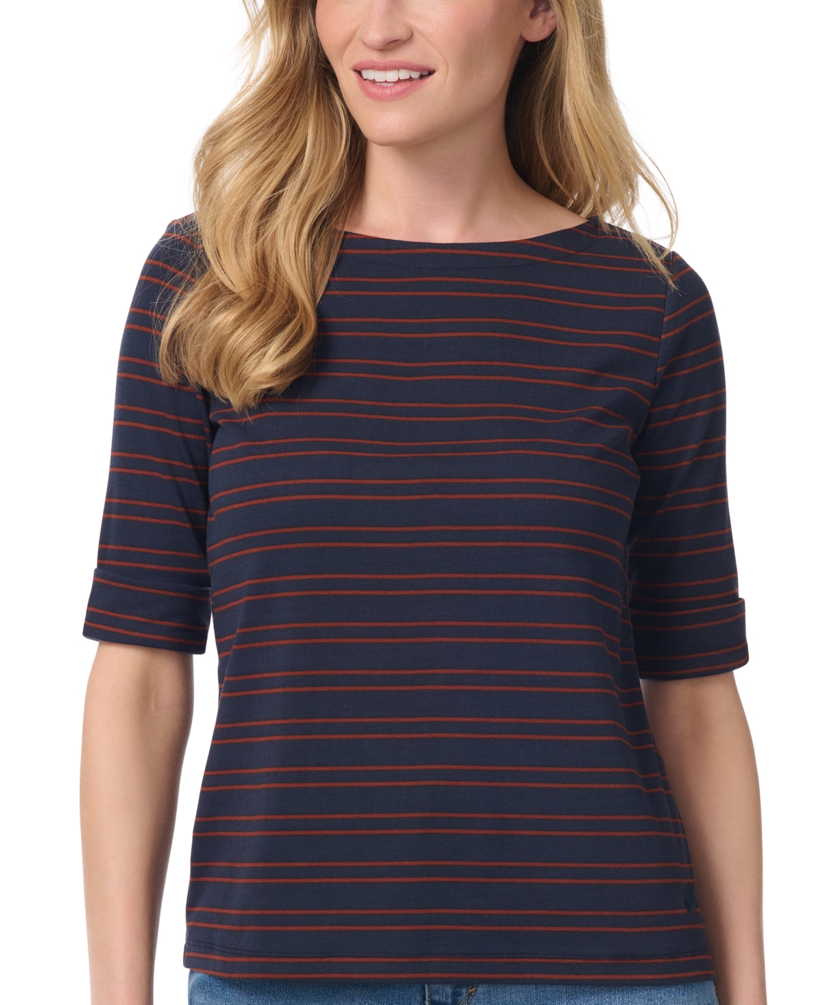 Gloria Vanderbilt Women's Alanis Stripe Boat Neck T-Shirt