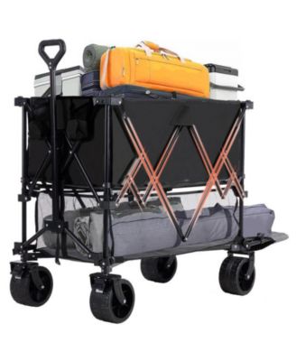 Folding Double Decker Wagon with Brakes, 54" Extra Long Extended Cart, Equipped with 7" All-Terrain Big Wheels for Camping, Sports.
