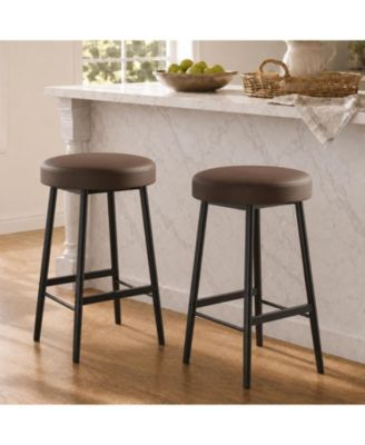 2-Piece Round Bar Stools – 26" Upholstered Barstools with Footrests, Soft Wider Seat for Kitchen Island and Bar