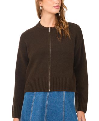 Women's Mock-Neck Cropped Zip Bomber Jacket