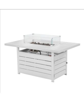 54.3" White Aluminum Propane Fire Pit Table, 50000 BTU with Cover