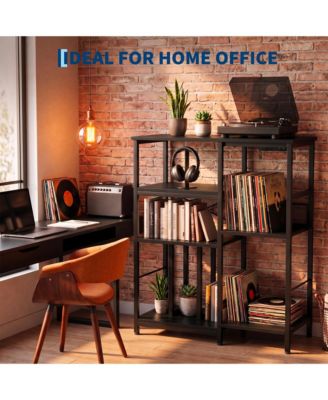  Mid-Century 4-Tier Record Player Media Console, Large Storage Rack for  Vinyl Records for Living Room