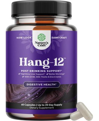 Hang-12 Capsules, Pre and Post Drinking Recovery Liver Support Supplement, Nature's Craft, 60 Count