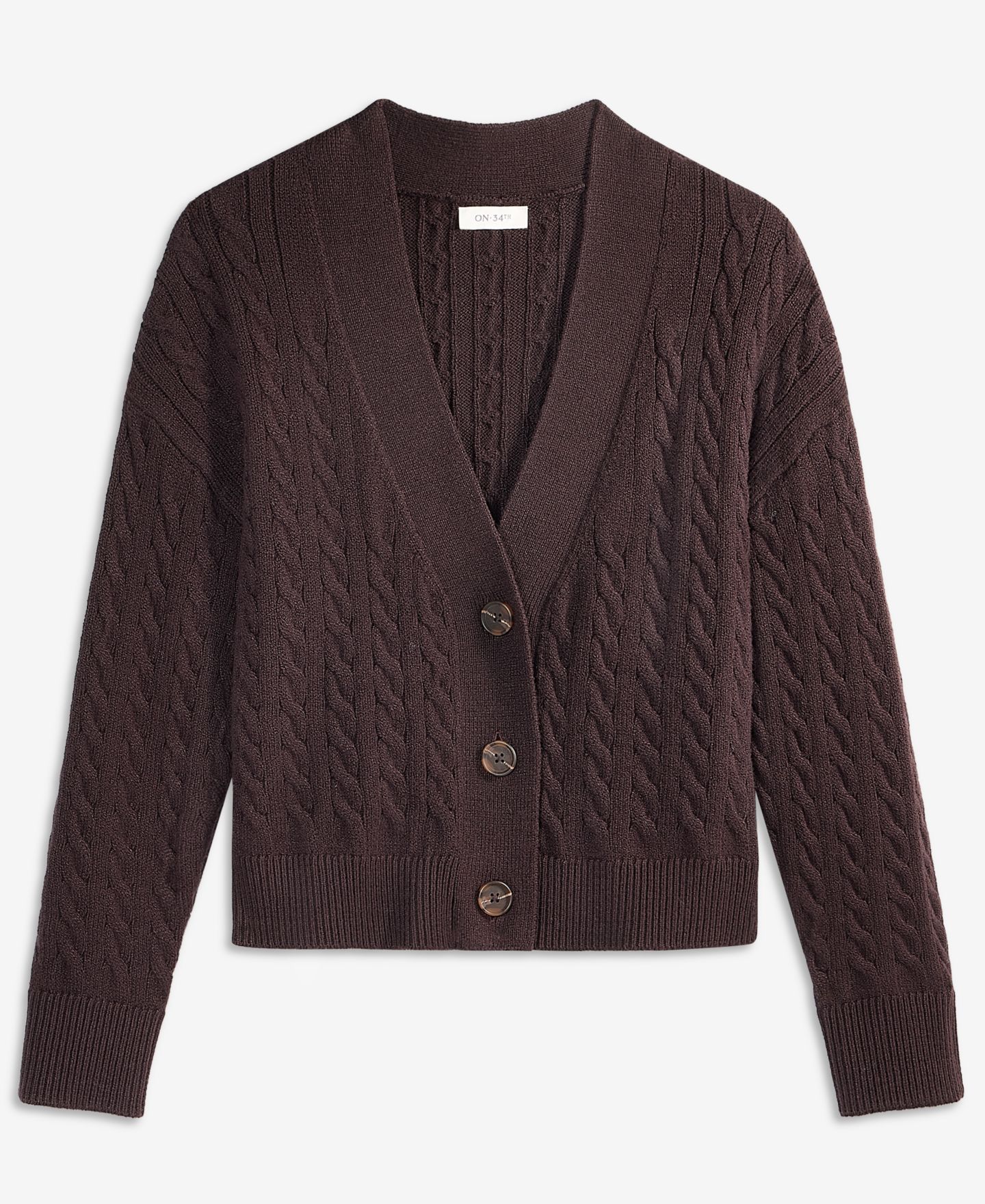 Женский кардиган On 34th Cable-Knit 3 Button V-Neck, цвет: Ganache — фото 6