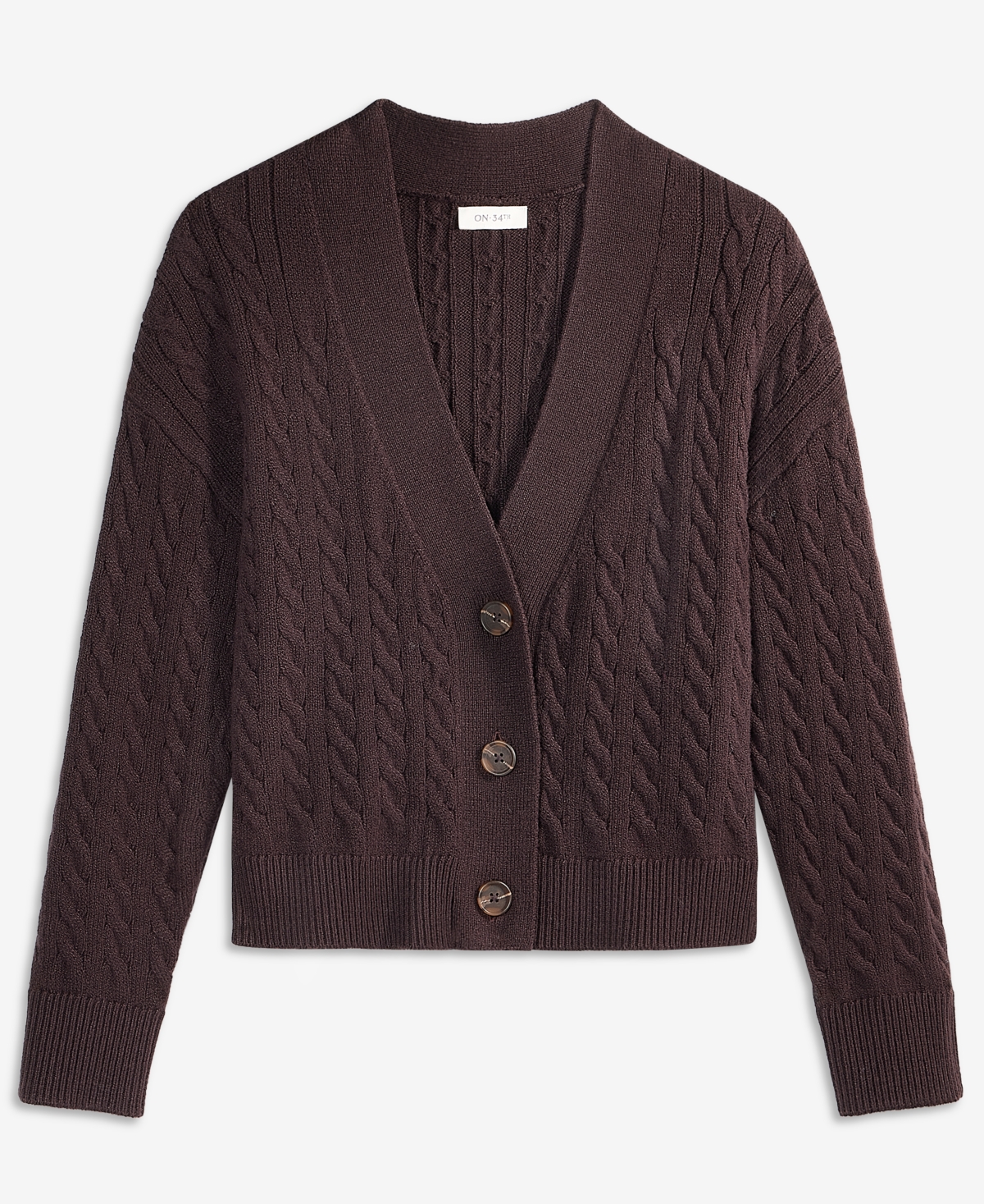 On 34th Women's Cable-Knit 3 Button V-Neck Cardigan, Macy's Exclusive