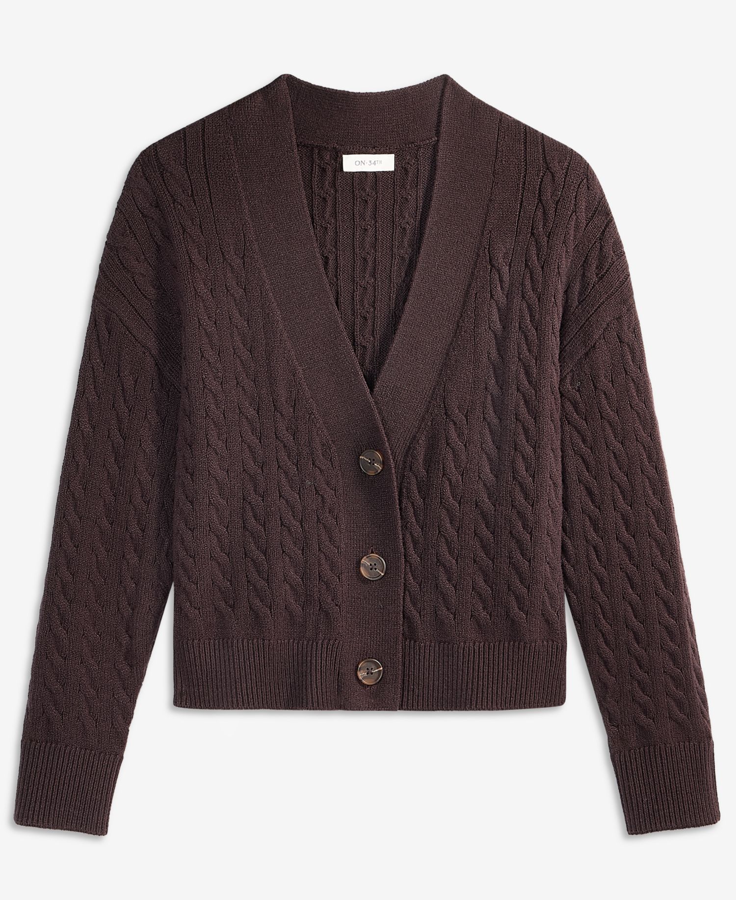 Women's Cable-Knit 3 Button V-Neck Cardigan