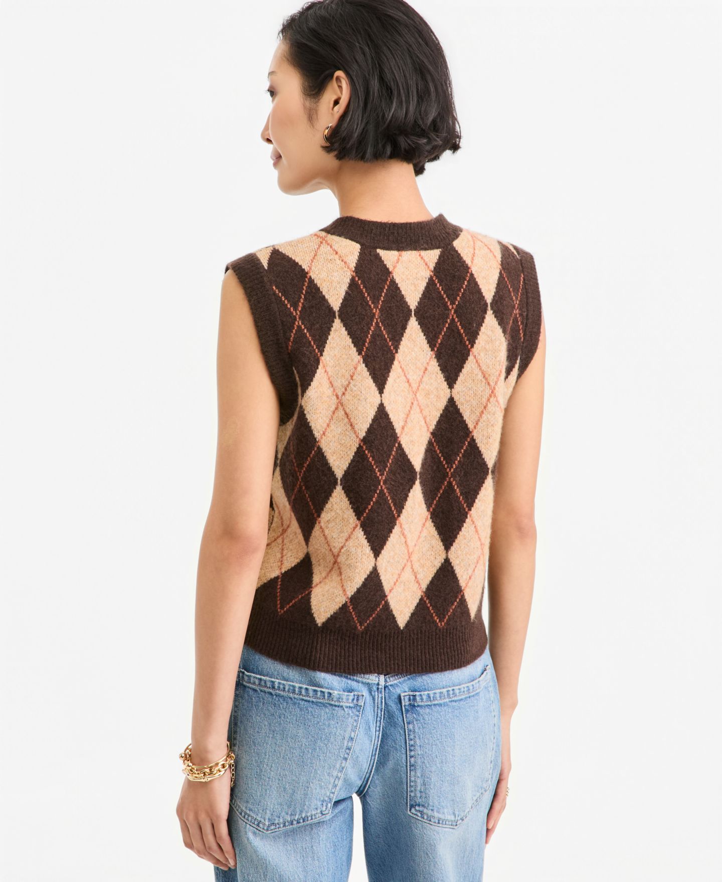 Женский жилет On 34th Argyle V-Neck Sleeveless Sweater Vest, цвет: Ganache — фото 2