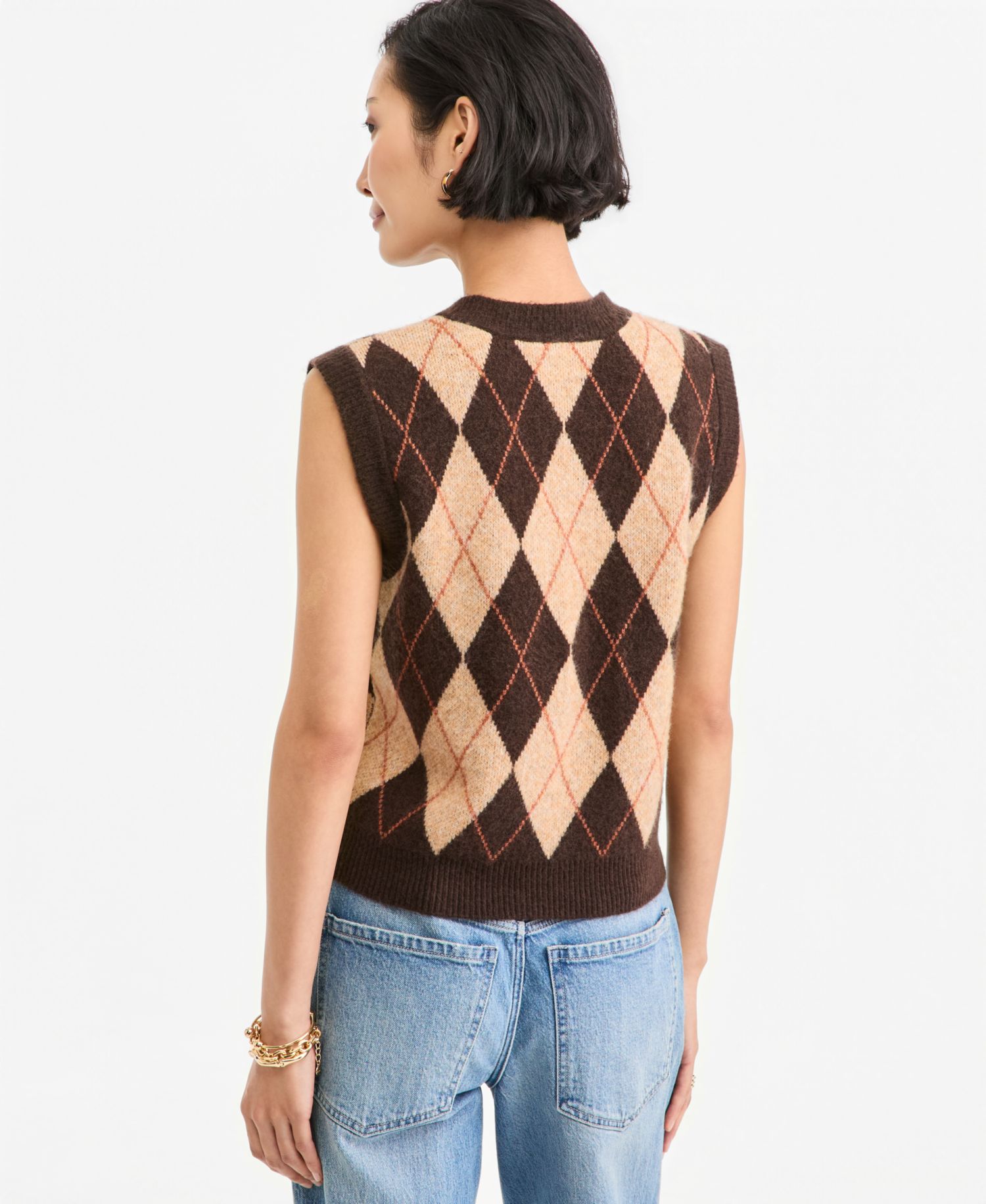 Women's Argyle V-Neck Sleeveless Sweater Vest