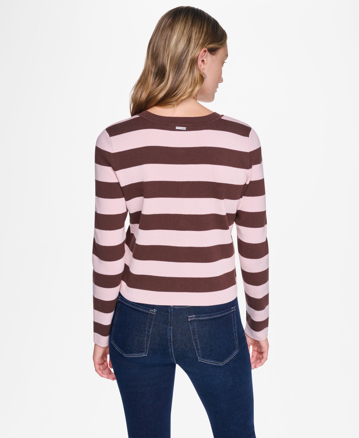 Women's Cropped Stripe Long-Sleeve Crew Neck Cardigan