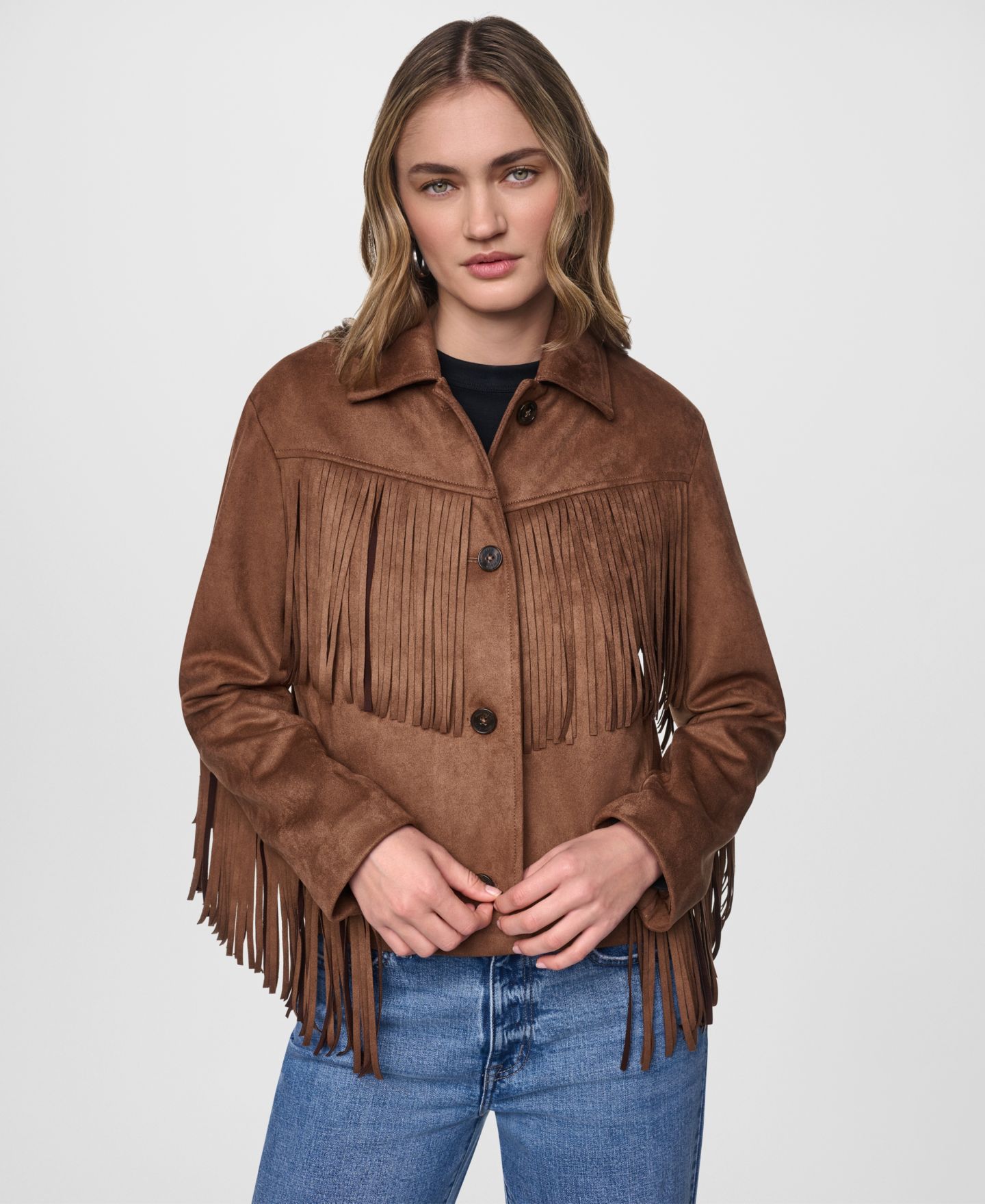 Женская куртка DKNY Jeans Fringe Detail Collared Button-Front, цвет: Burnt Sugar — фото 2