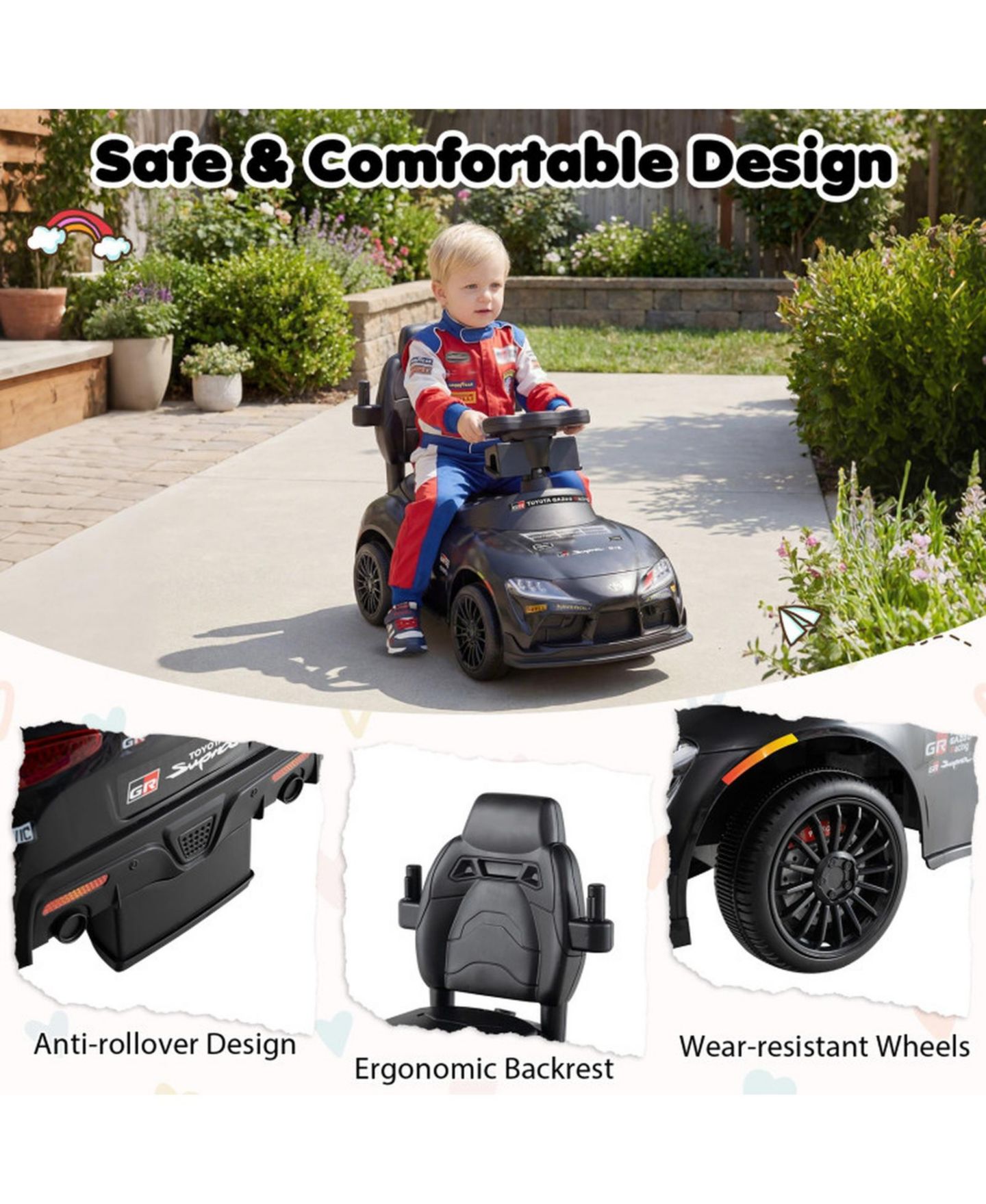 Детская игрушка HONGGE 3-in-1 Toddler Foot-to-Floor Sliding Car Ride-On, 44 lbs. Capacity, Ages 18 Months–5 Years, цвет: Чёрный — фото 8