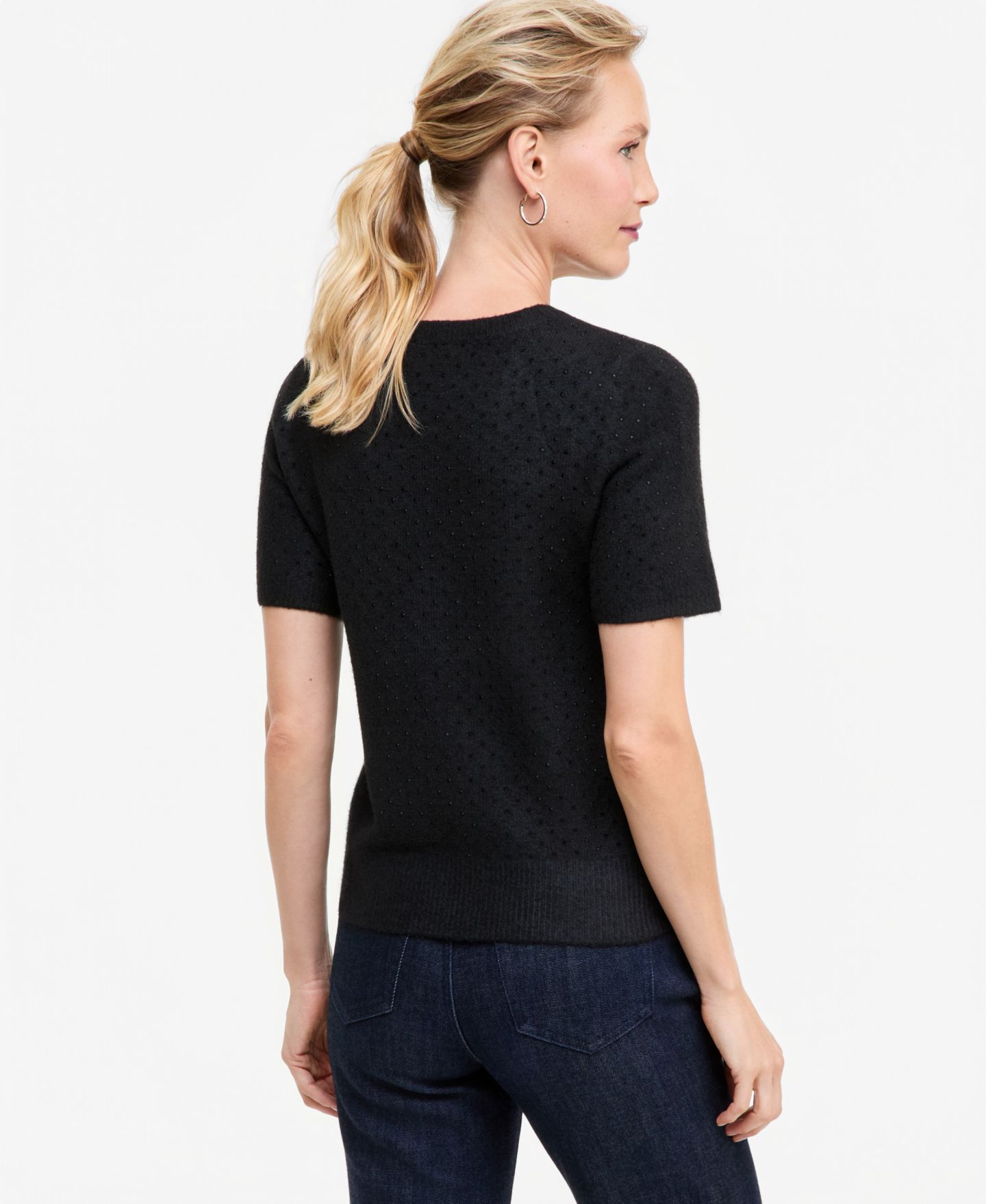 Женский свитер I.N.C. International Concepts Short-Sleeve Crystal-Embellished, цвет: Глубокий чёрный — фото 2