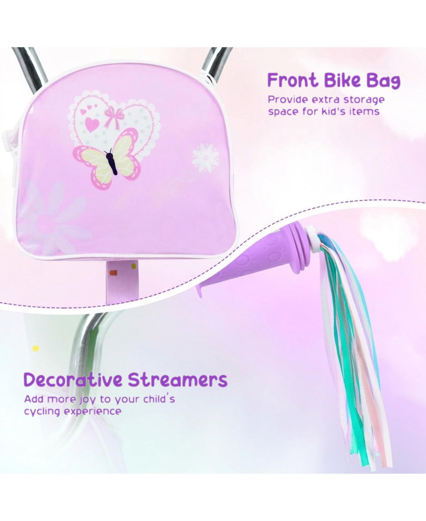 Детские игрушки HONGGE Adjustable 18-Inch Girls Bike with Front Storage Bag, цвет: Фиолетовый — фото 9